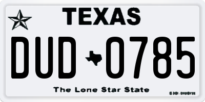 TX license plate DUD0785