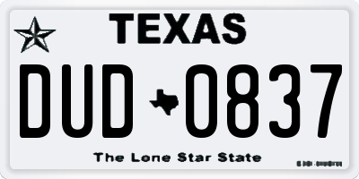 TX license plate DUD0837