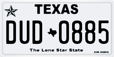 TX license plate DUD0885