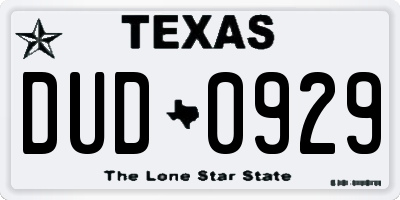 TX license plate DUD0929