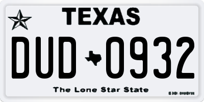 TX license plate DUD0932