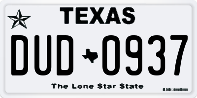 TX license plate DUD0937