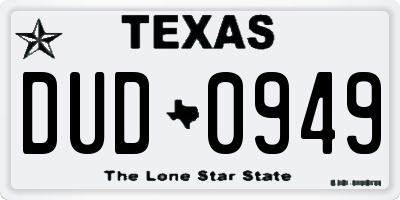 TX license plate DUD0949
