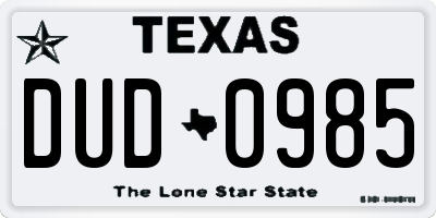 TX license plate DUD0985
