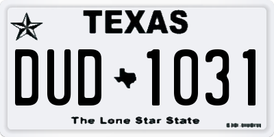 TX license plate DUD1031