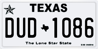 TX license plate DUD1086