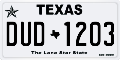 TX license plate DUD1203