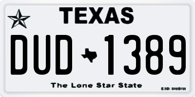 TX license plate DUD1389