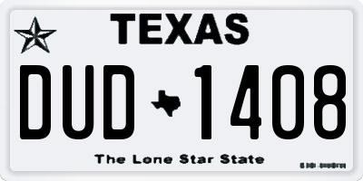 TX license plate DUD1408