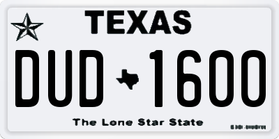 TX license plate DUD1600