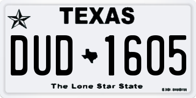 TX license plate DUD1605
