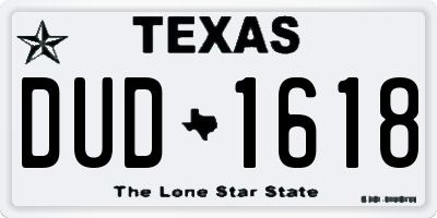 TX license plate DUD1618