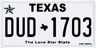 TX license plate DUD1703