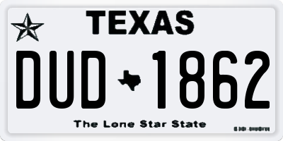 TX license plate DUD1862