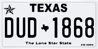 TX license plate DUD1868