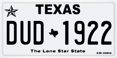 TX license plate DUD1922