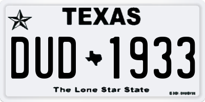 TX license plate DUD1933