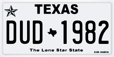 TX license plate DUD1982