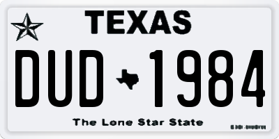 TX license plate DUD1984