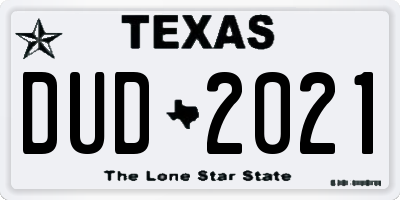 TX license plate DUD2021