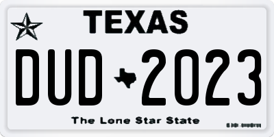 TX license plate DUD2023