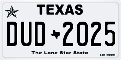 TX license plate DUD2025