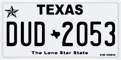 TX license plate DUD2053