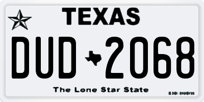 TX license plate DUD2068