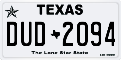 TX license plate DUD2094