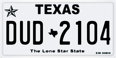 TX license plate DUD2104