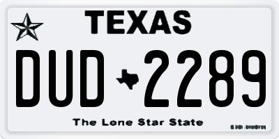TX license plate DUD2289