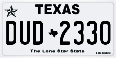 TX license plate DUD2330