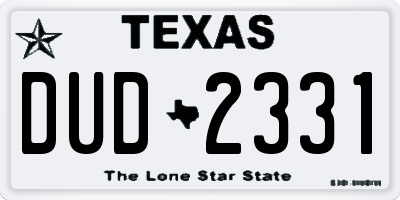 TX license plate DUD2331