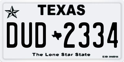 TX license plate DUD2334