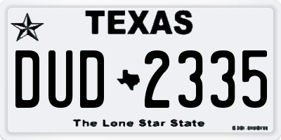 TX license plate DUD2335