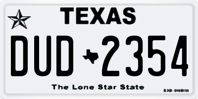 TX license plate DUD2354