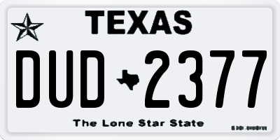 TX license plate DUD2377