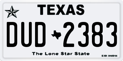 TX license plate DUD2383