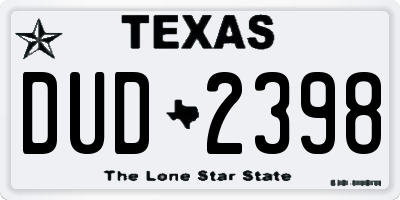 TX license plate DUD2398