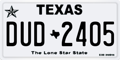 TX license plate DUD2405
