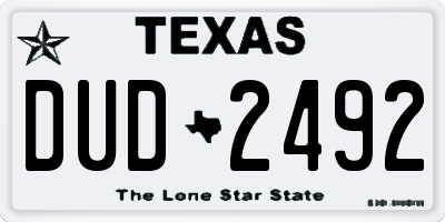 TX license plate DUD2492