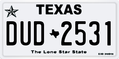 TX license plate DUD2531