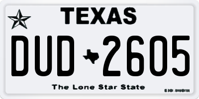 TX license plate DUD2605
