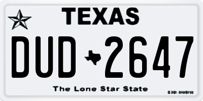 TX license plate DUD2647