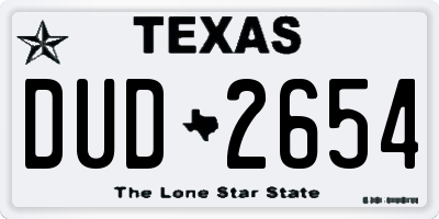 TX license plate DUD2654