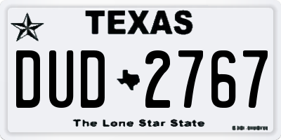 TX license plate DUD2767