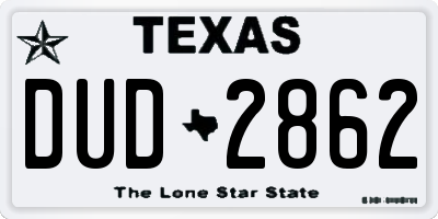 TX license plate DUD2862
