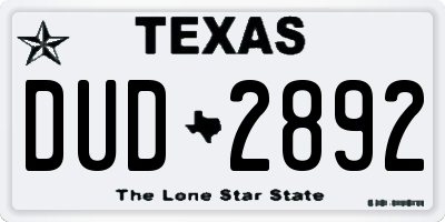 TX license plate DUD2892