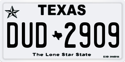 TX license plate DUD2909