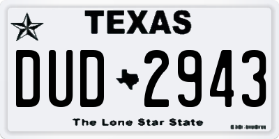 TX license plate DUD2943